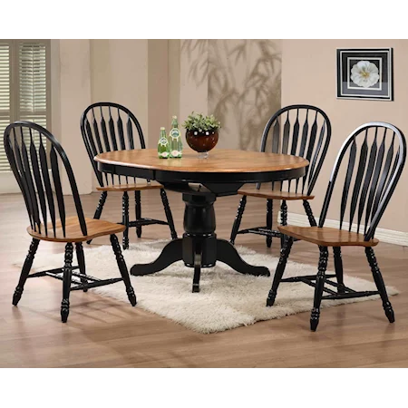 Black-Trimmed Round Table with Arrow Back Side Chairs